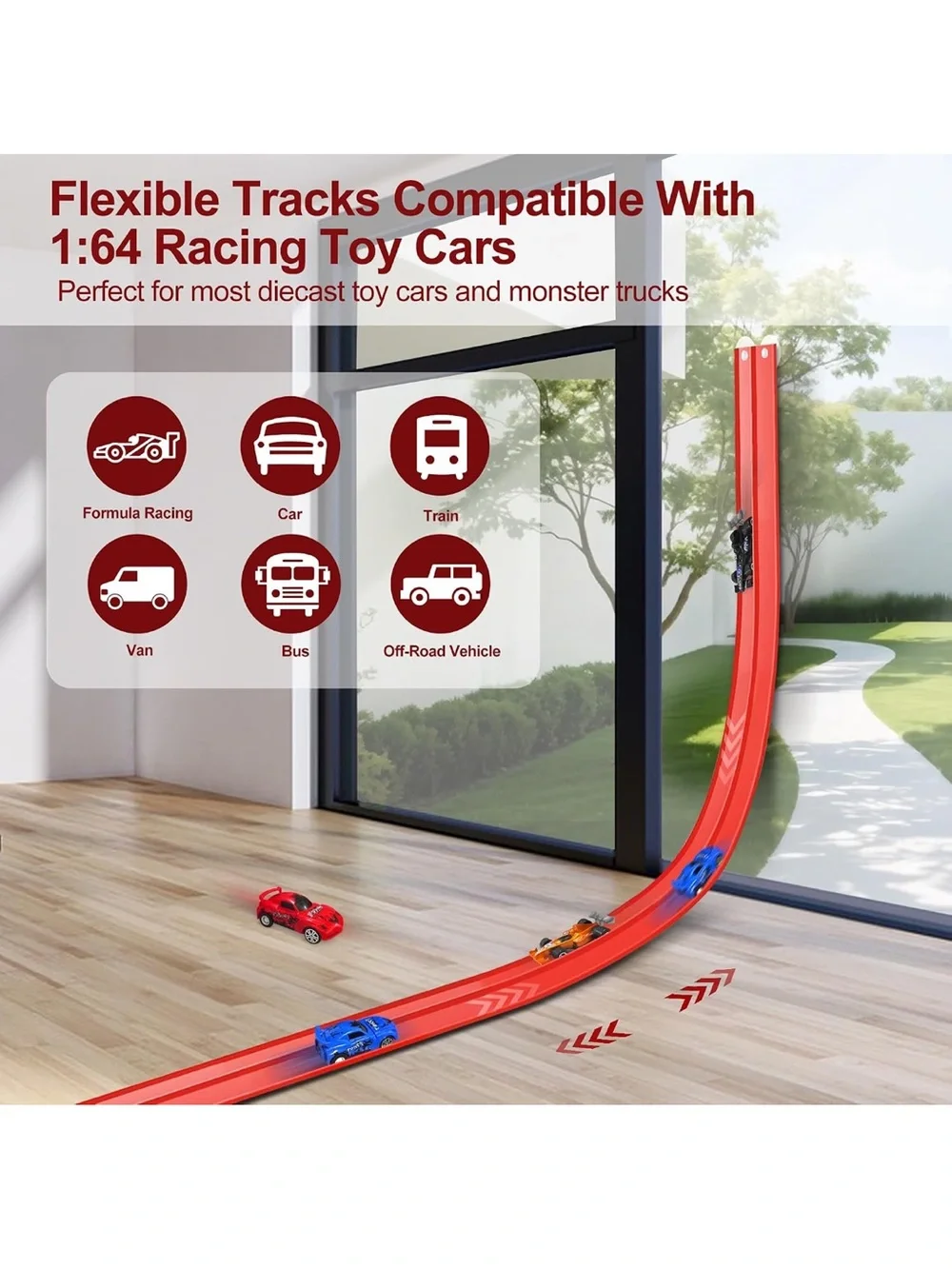 Red Racing Track Set with 4 Vehicles - Kids Toys